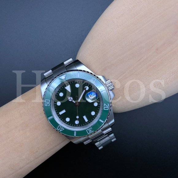 Custom Made MODS Watch with SUB Automatic Movement Silver Case Green White